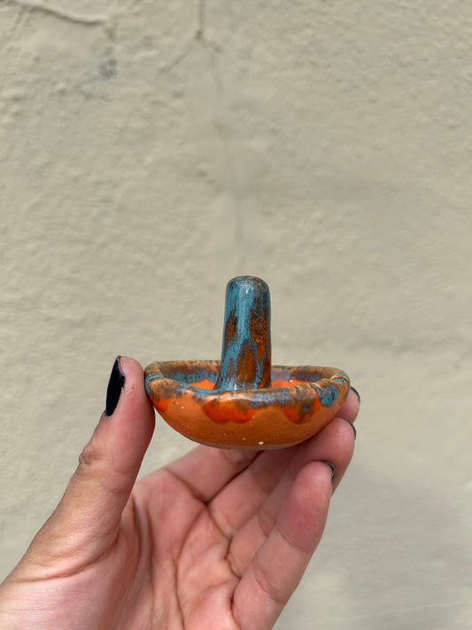 Mushroom Ring Holder - Orange & Blue
