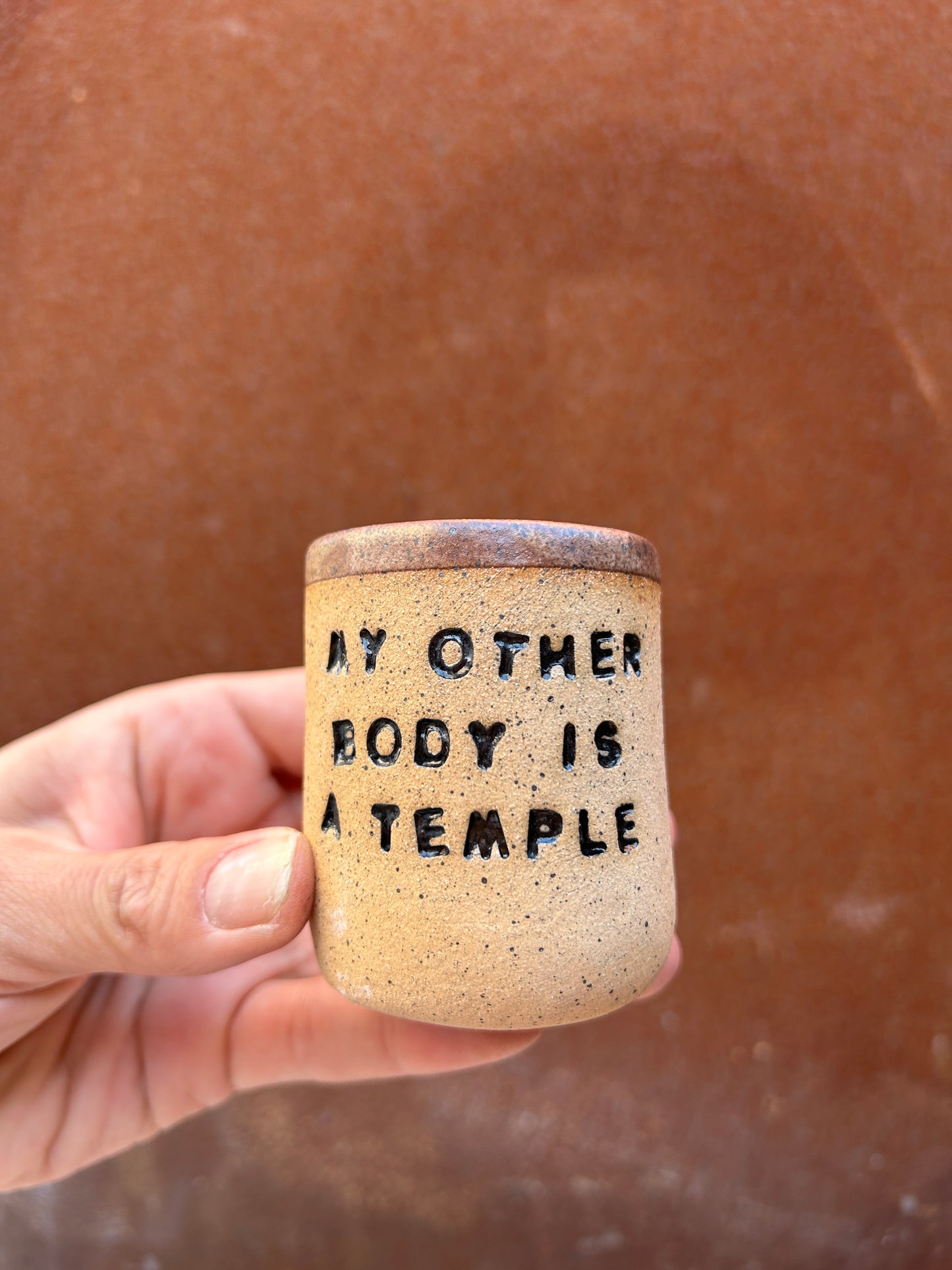 My Other Body is a Temple Shot Glass - Sandstone