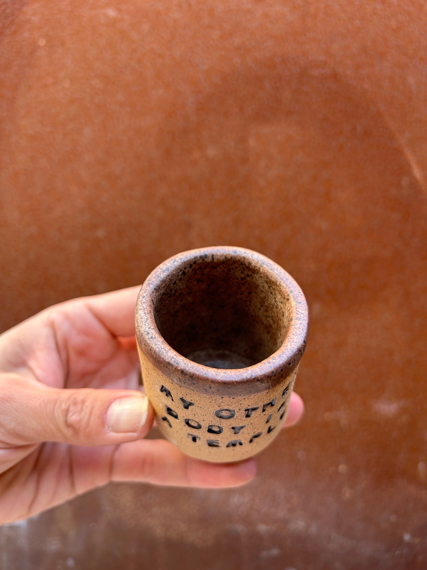 My Other Body is a Temple Shot Glass - Sandstone